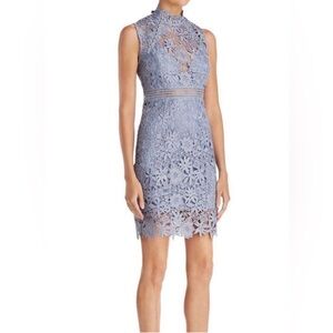Bardot dusty blue lace dress. EUC. Sz Sm. Beautiful w grommet accents. Back zip